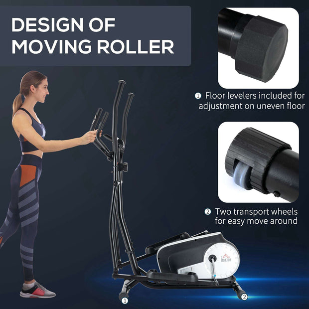 HOMCOM Adjustable Elliptical Cross Trainer with LCD Monitor & Easy Mobility